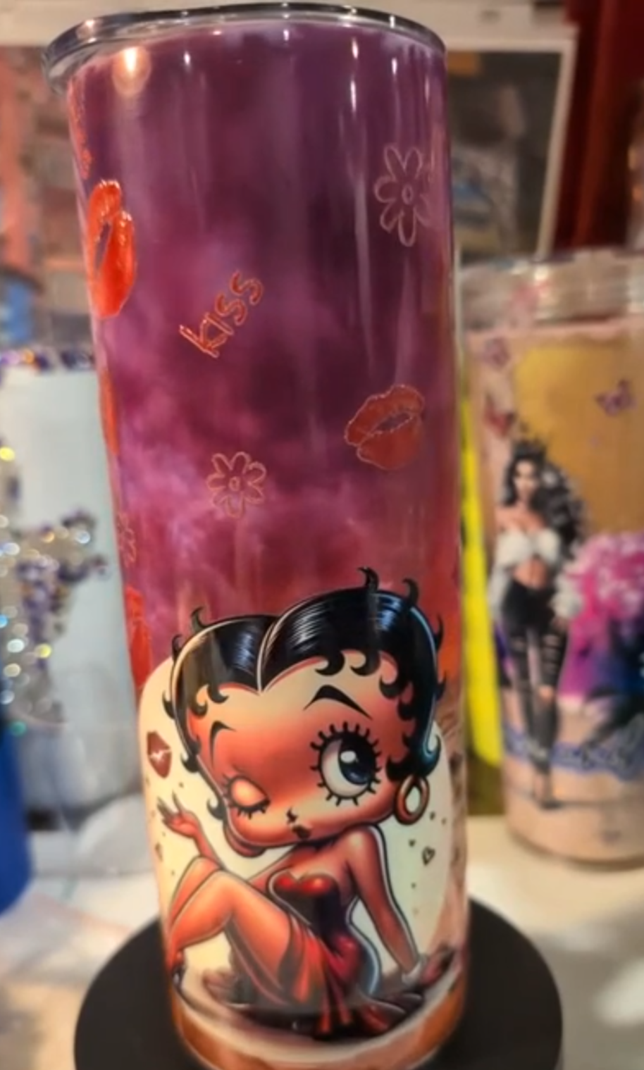 *Custom Cup, Sublimation Tumbler with UVDTF, Beautiful Betty, Sunset, Blustery Beach
