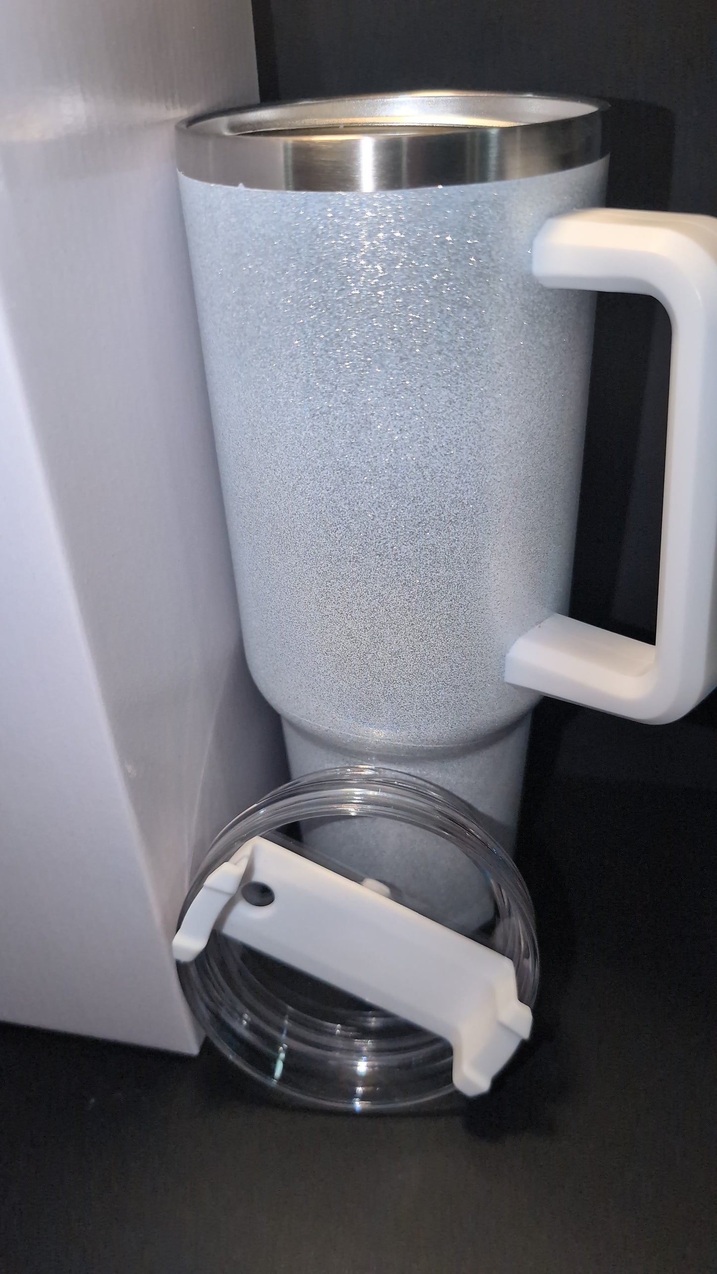 40 oz. Glittered Travel Mug White