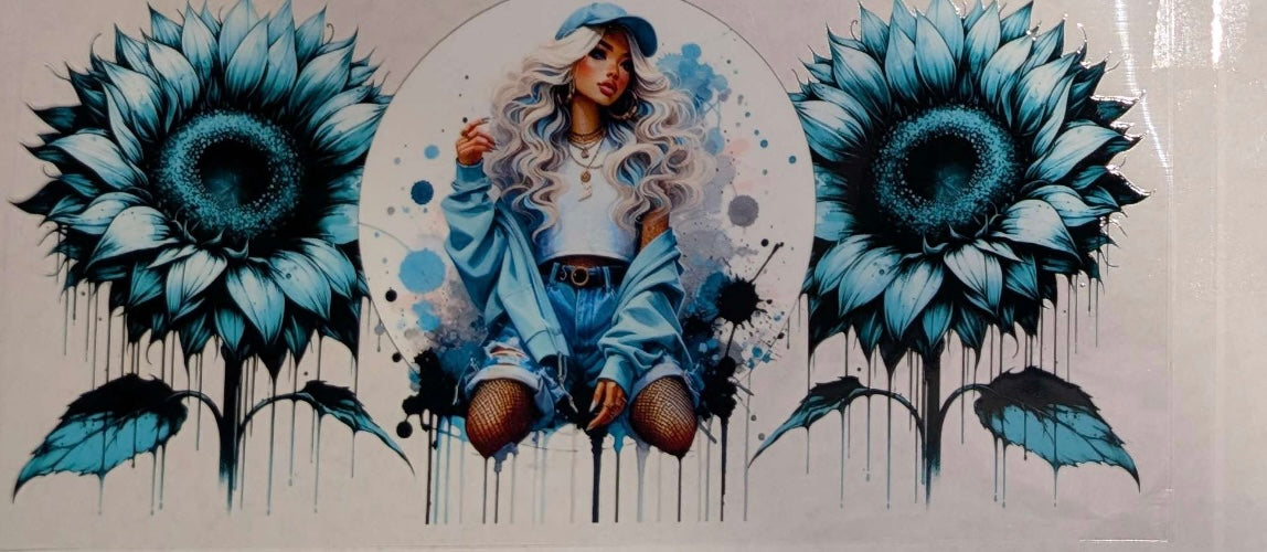 Beautiful Women with blue sunflowers
