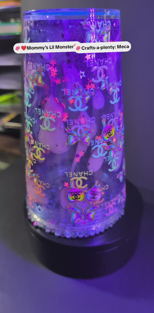 Amalia's Customized 16 oz Snow Globe Tumbler with Blinged Lid