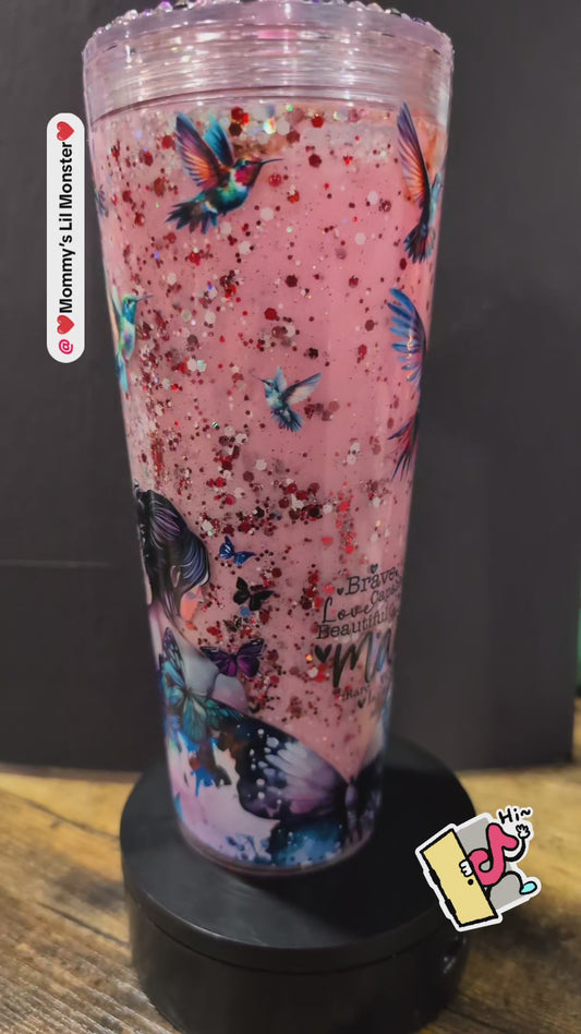 Amalia's Mom's Customized 24 oz Snow Globe Tumbler with Blinged Lid