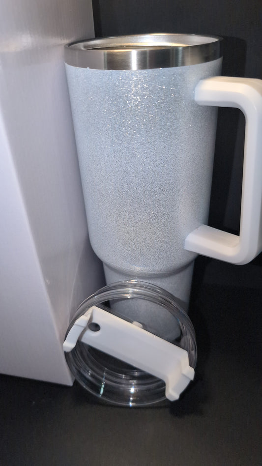 40 oz. Glittered Travel Mug White