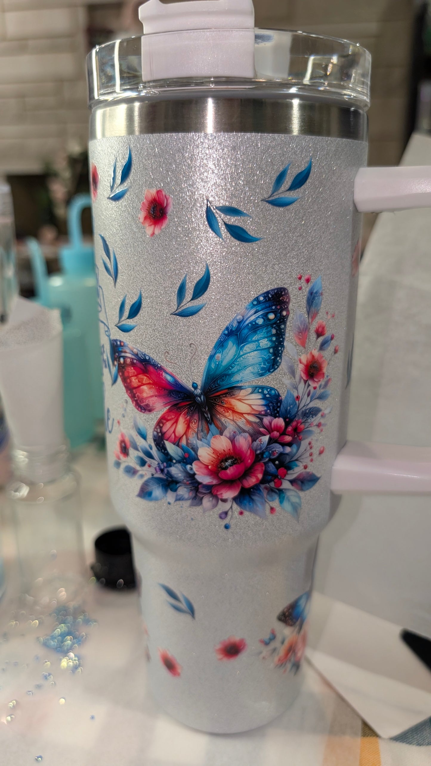Queen Sara's Customized Faith Tumbler 40 oz. Stainless Steel Glitter Tumbler with Handle
