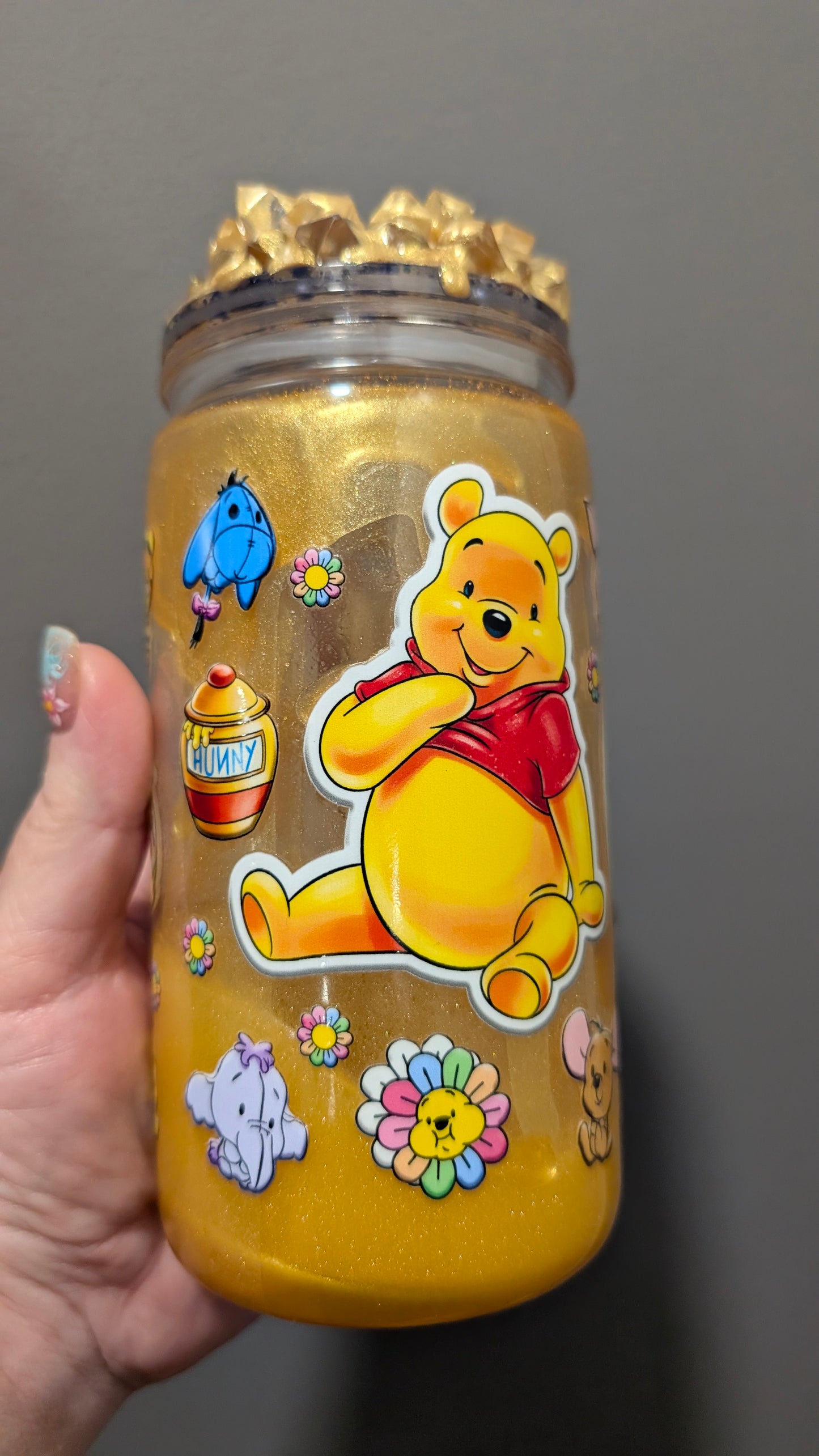 Winnie the Pooh, Friends Forever, 16 oz Acrylic Golden Shimmer Drip