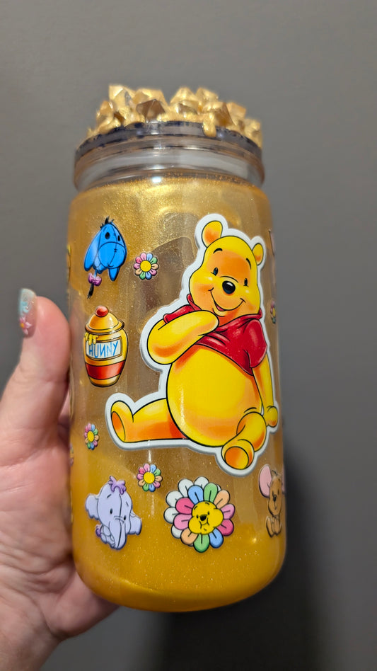 Winnie the Pooh, Friends Forever, 16 oz Acrylic Golden Shimmer Drip