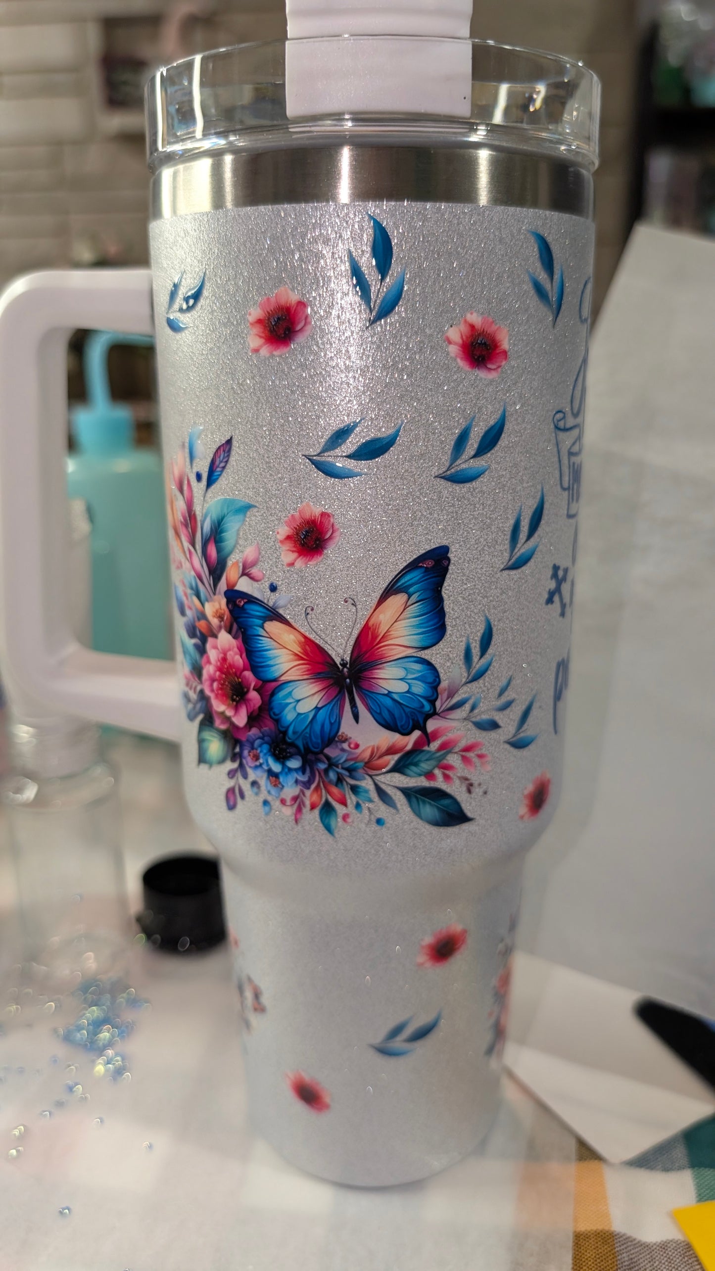 Queen Sara's Customized Faith Tumbler 40 oz. Stainless Steel Glitter Tumbler with Handle