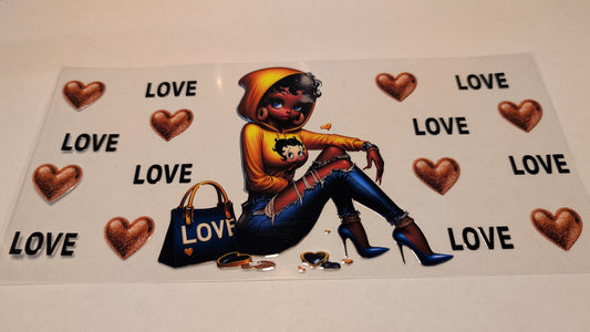 Beautiful Betty, LOVE, Yellow Hoodie, Blue Jeans, Blue Bag, Blue Stilettos